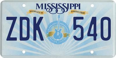 MS license plate ZDK540