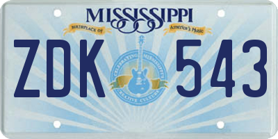 MS license plate ZDK543