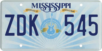 MS license plate ZDK545