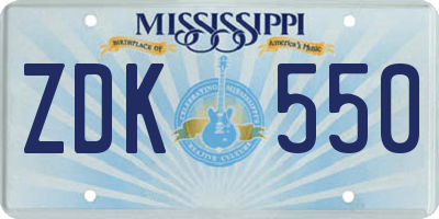 MS license plate ZDK550