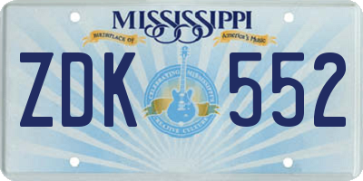MS license plate ZDK552