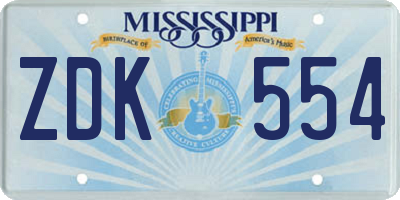 MS license plate ZDK554
