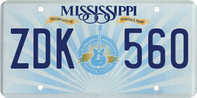 MS license plate ZDK560