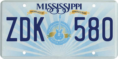 MS license plate ZDK580