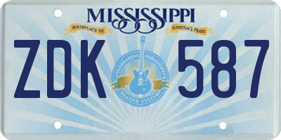 MS license plate ZDK587