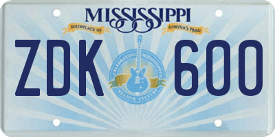 MS license plate ZDK600