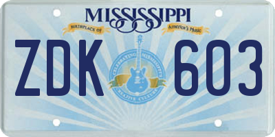 MS license plate ZDK603