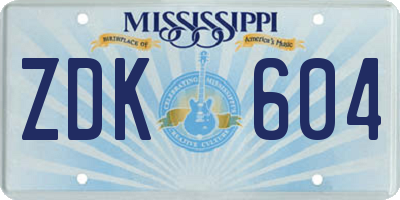 MS license plate ZDK604