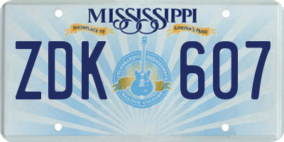 MS license plate ZDK607