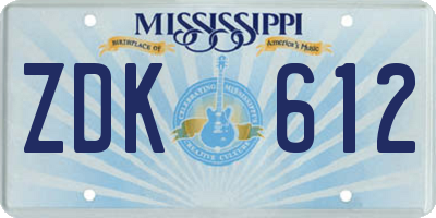 MS license plate ZDK612