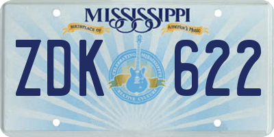 MS license plate ZDK622