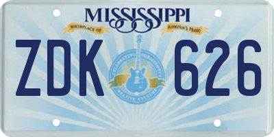 MS license plate ZDK626