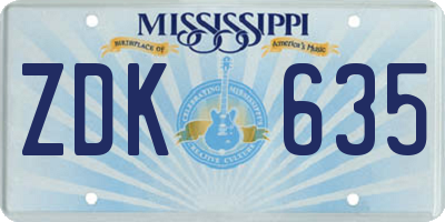 MS license plate ZDK635