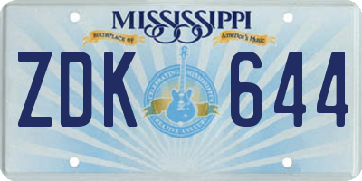 MS license plate ZDK644