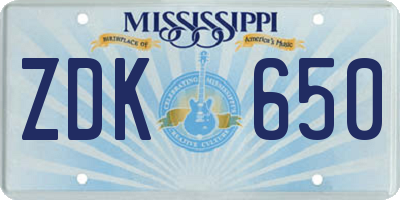 MS license plate ZDK650