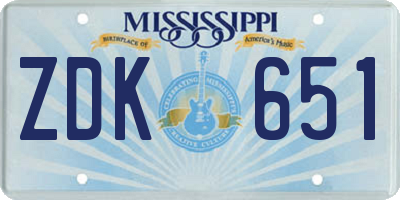 MS license plate ZDK651