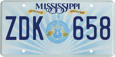 MS license plate ZDK658