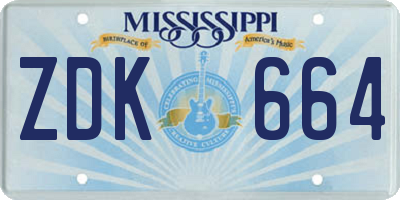 MS license plate ZDK664
