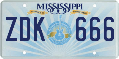 MS license plate ZDK666