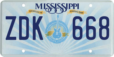 MS license plate ZDK668
