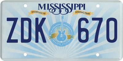 MS license plate ZDK670