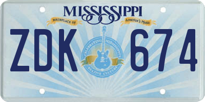 MS license plate ZDK674