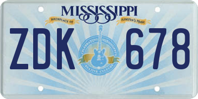 MS license plate ZDK678