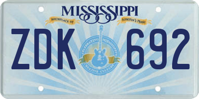 MS license plate ZDK692