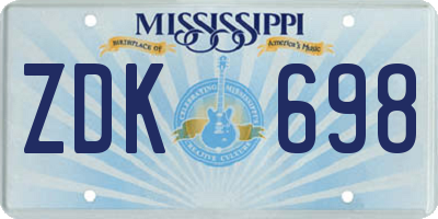 MS license plate ZDK698