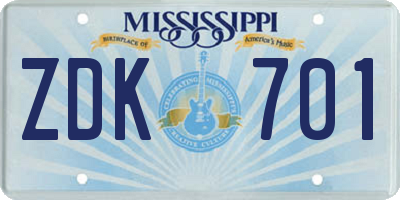 MS license plate ZDK701