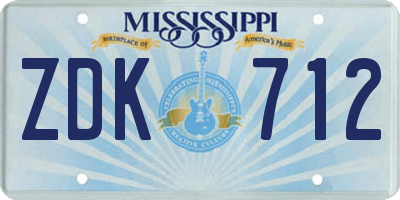 MS license plate ZDK712