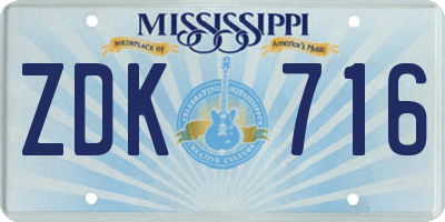 MS license plate ZDK716