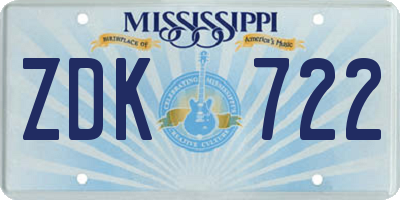 MS license plate ZDK722