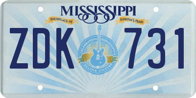 MS license plate ZDK731