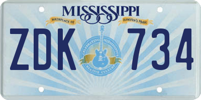MS license plate ZDK734