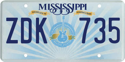 MS license plate ZDK735