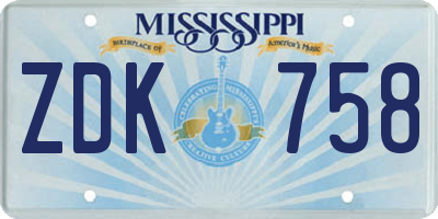MS license plate ZDK758