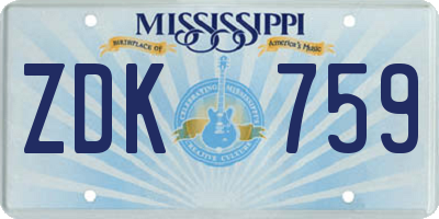 MS license plate ZDK759