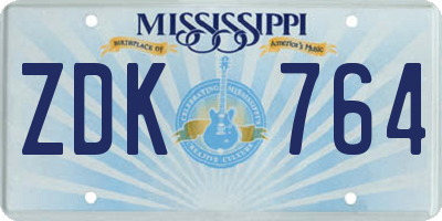 MS license plate ZDK764