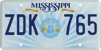 MS license plate ZDK765