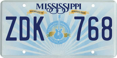 MS license plate ZDK768