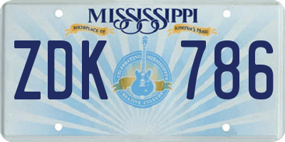 MS license plate ZDK786