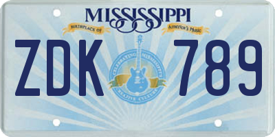 MS license plate ZDK789