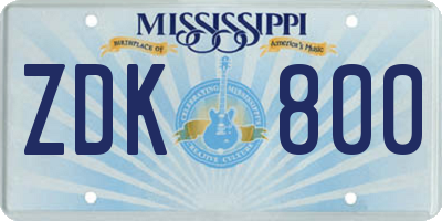 MS license plate ZDK800