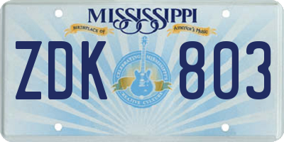 MS license plate ZDK803