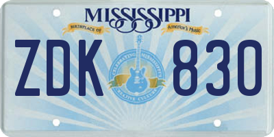 MS license plate ZDK830