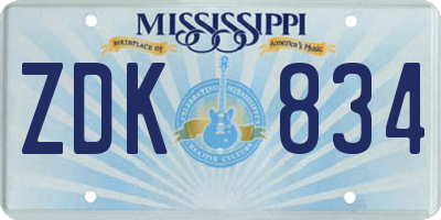 MS license plate ZDK834