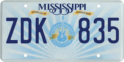 MS license plate ZDK835
