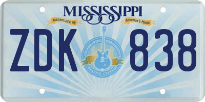 MS license plate ZDK838