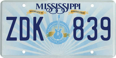 MS license plate ZDK839